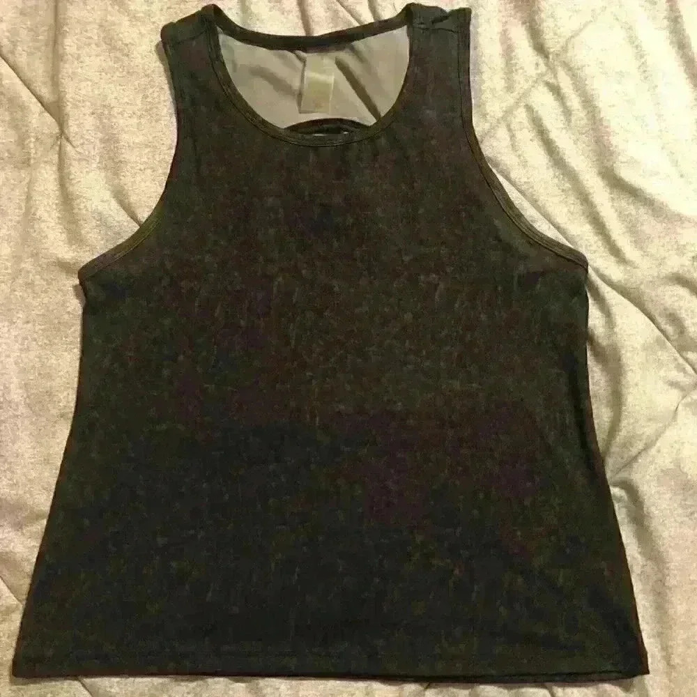 Tasc Performance Womens Gray Tonal Print Keyhole Back Activewear Tank Top Size S